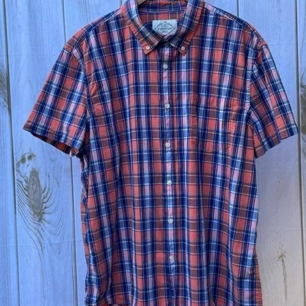Mens St John's Bay Button Down Casual Short Sleeve Shirt Orange Blue No Tuck XXL
